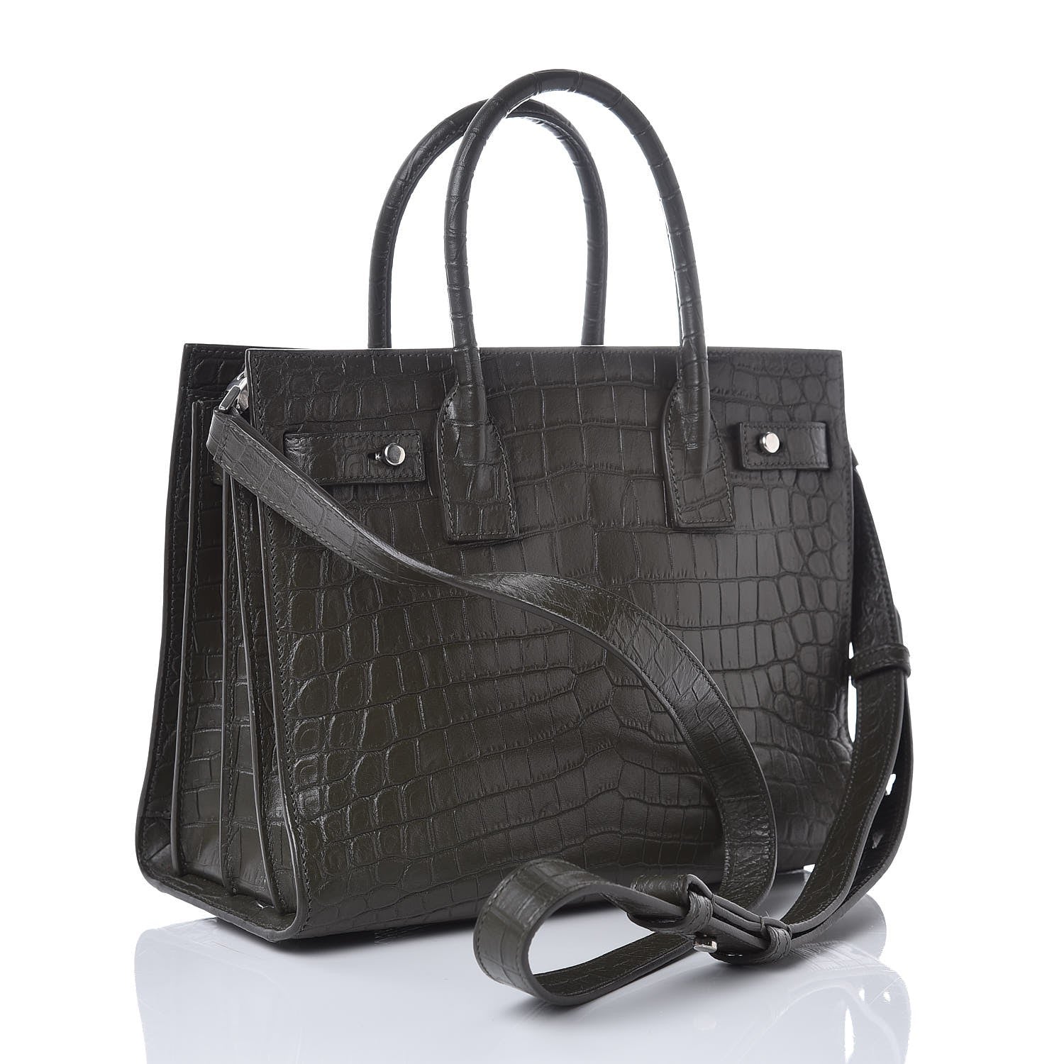 Saint Laurent Calfskin Crocodile Embossed Baby Supple Sac De Jour Dark Leaf 2 of 9