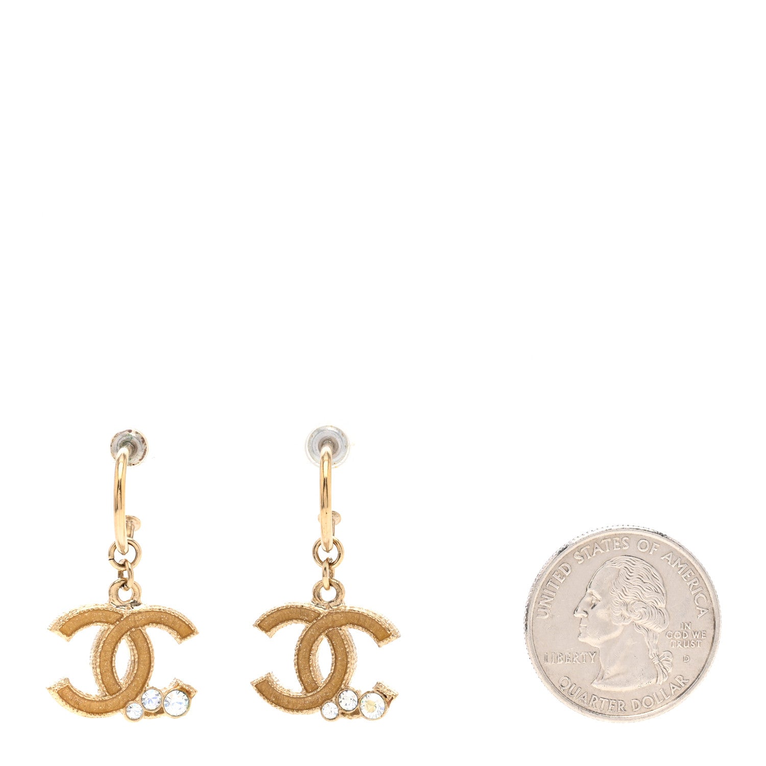 Chanel CC Crystal Hoop Drop Earrings Matte Gold 2 of 4