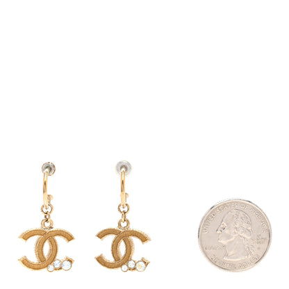 Chanel CC Crystal Hoop Drop Earrings Matte Gold 2 of 4