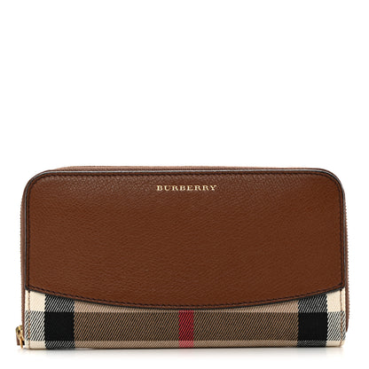 Burberry Calfskin House Check Elmore Zip Around Wallet Tan 1 of 8