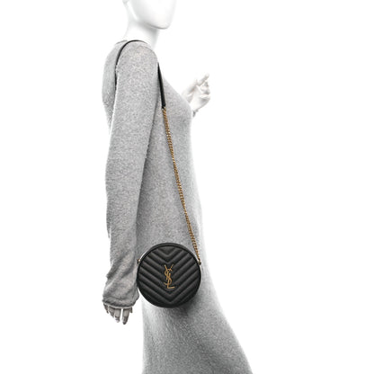 Saint Laurent Grain De Poudre Matelasse Chevron Quilted Round Vinyle Camera Bag Black 2 of 10
