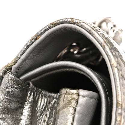 Chanel Metallic Patent Crumpled Calfskin Chevron Quilted Medium Double Flap Silver 13 of 13
