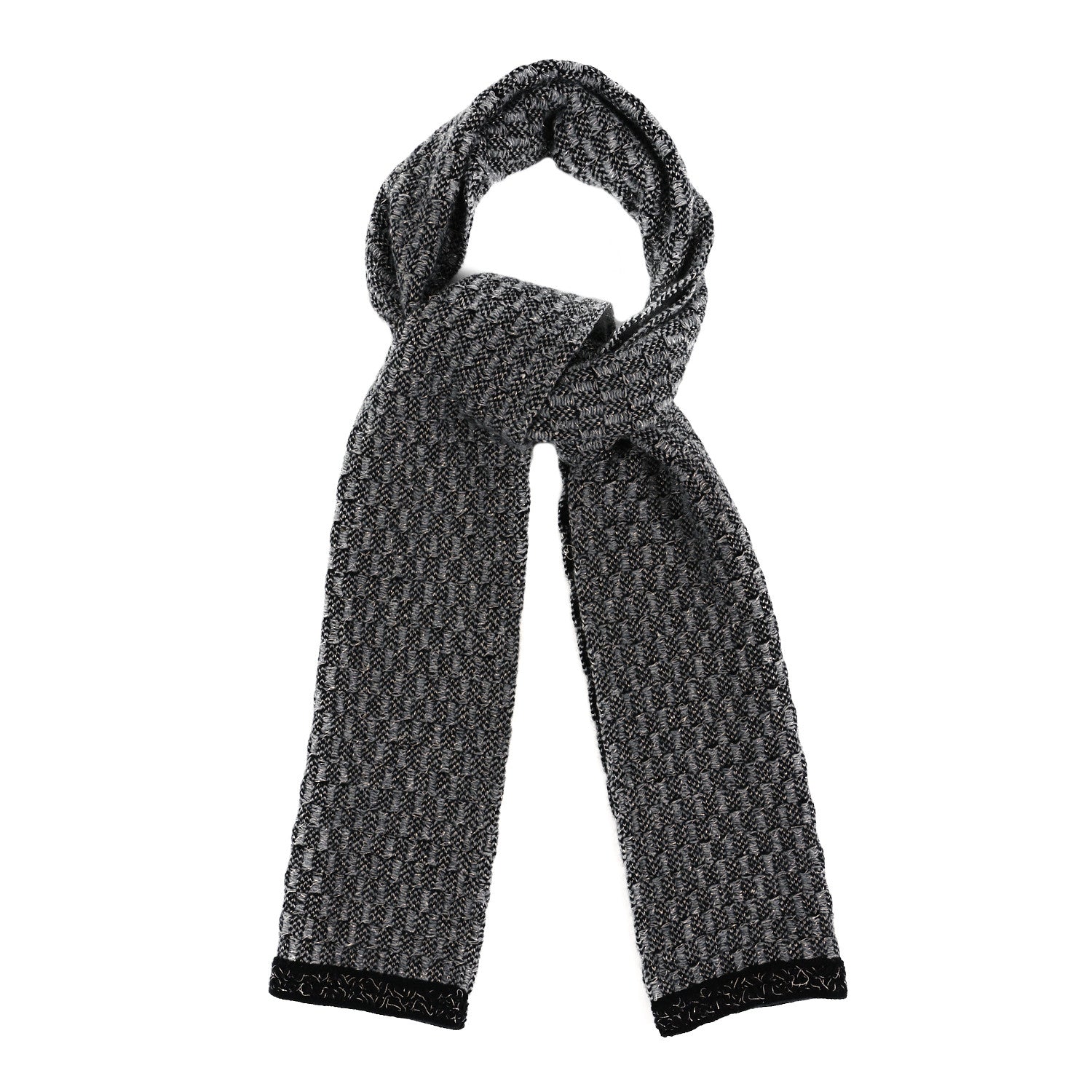 Chanel Cashmere Blend CC Scarf Black Grey Silver 1 of 3