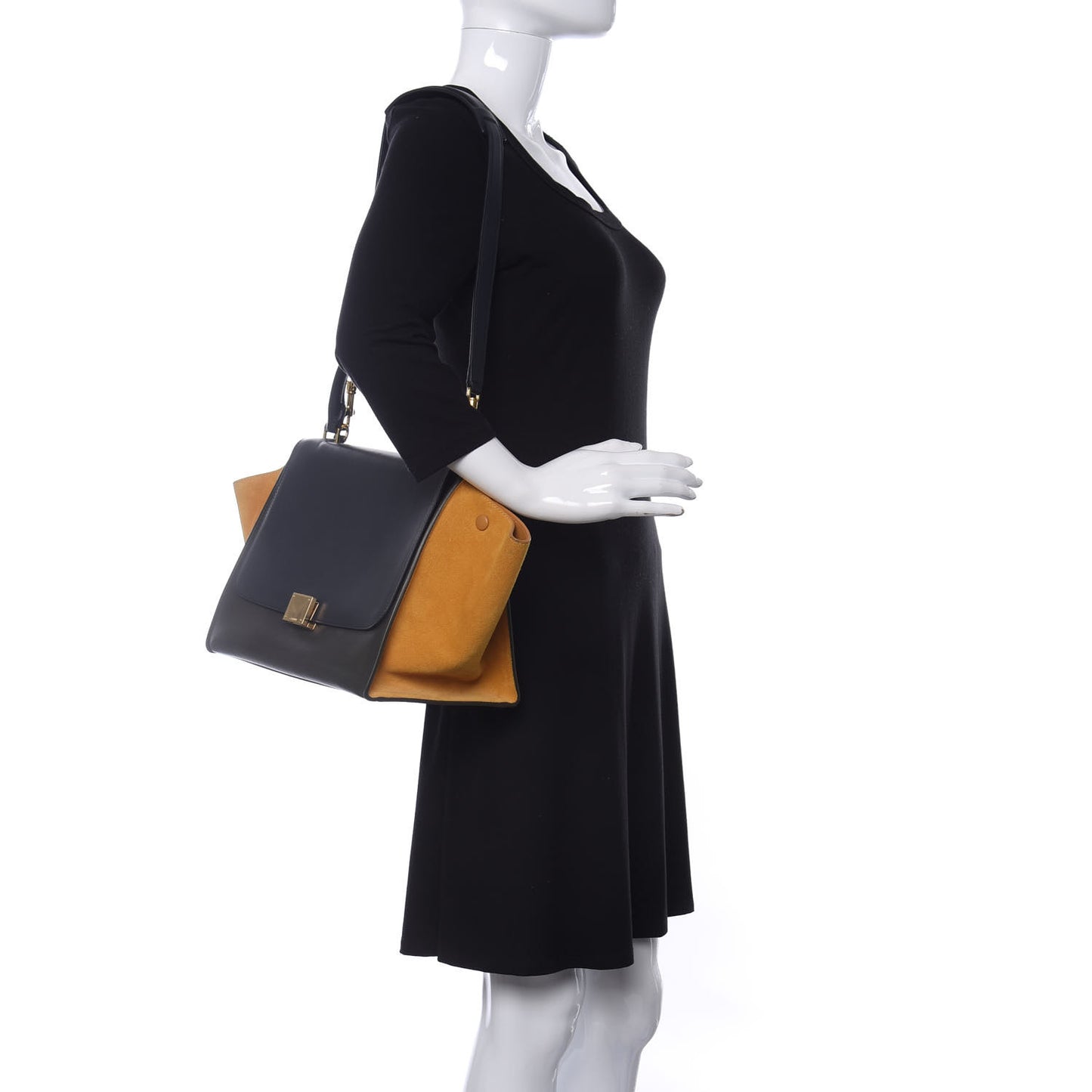 Smooth Calfskin Suede Medium Tri-Color Trapeze Mustard