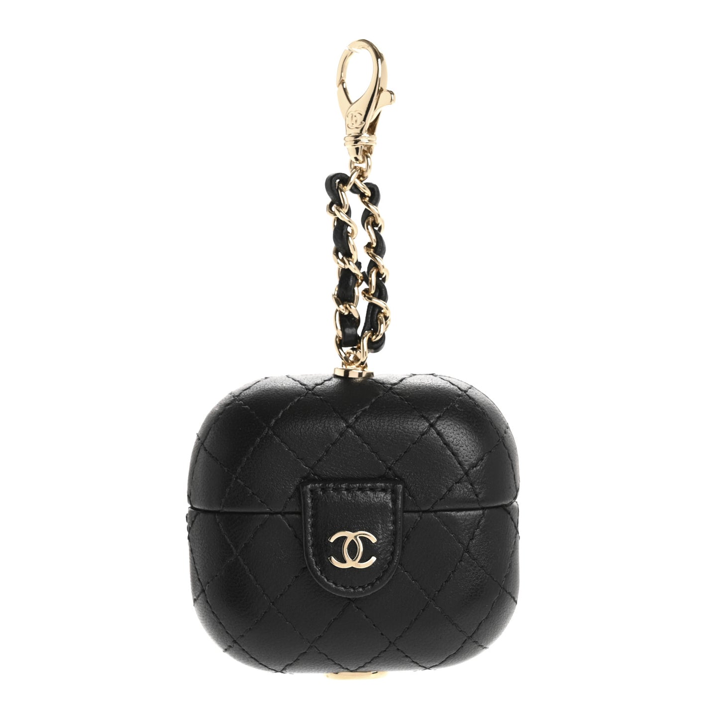 Lambskin Quilted Airpods Pro Case With Chain Black