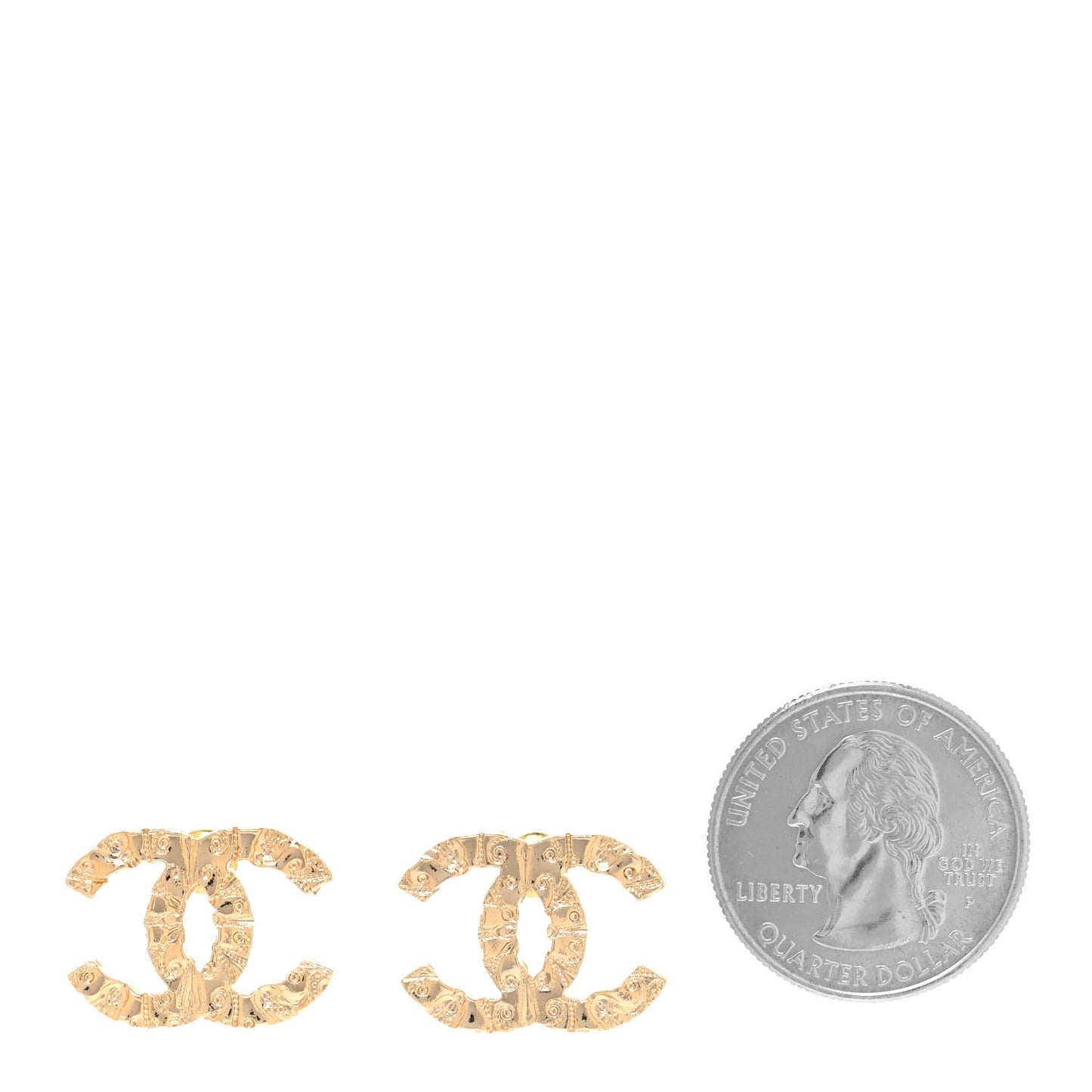 Metal Textured CC Earrings Gold