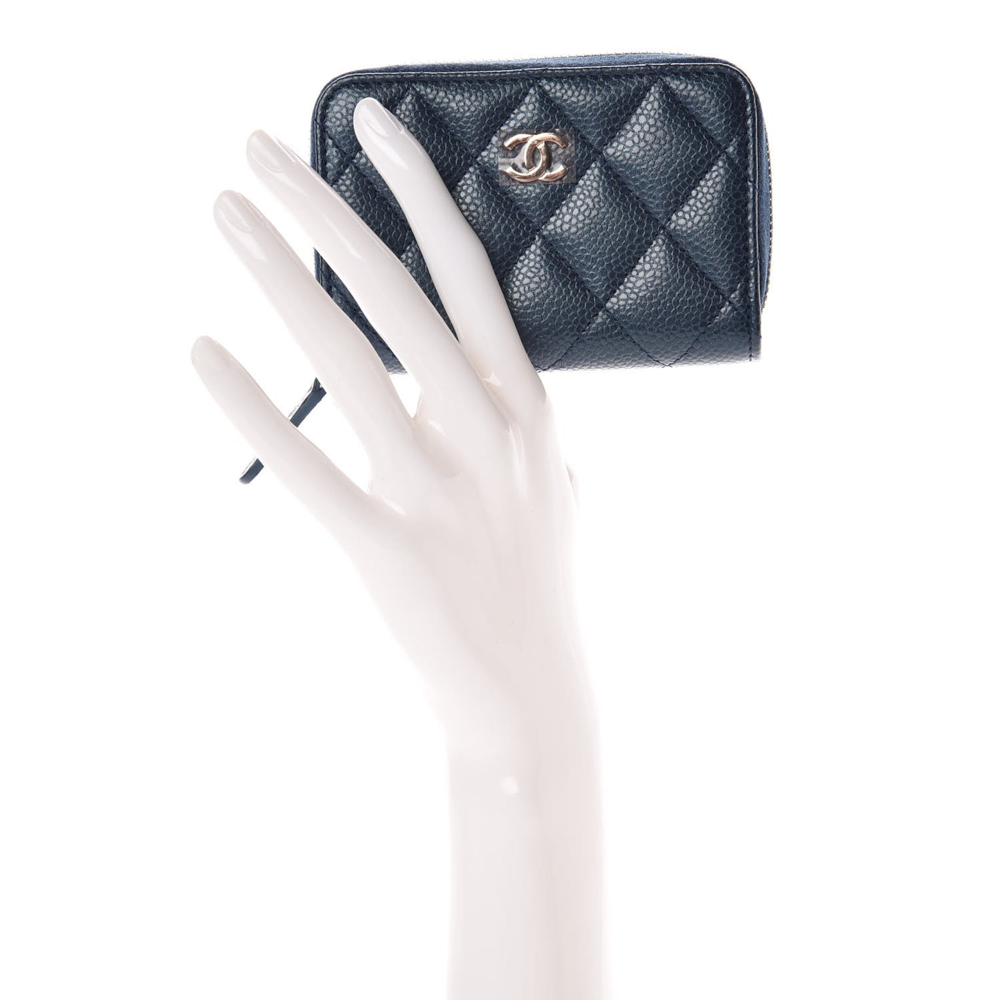 Metallic Caviar Quilted Zip Coin Purse Dark Blue