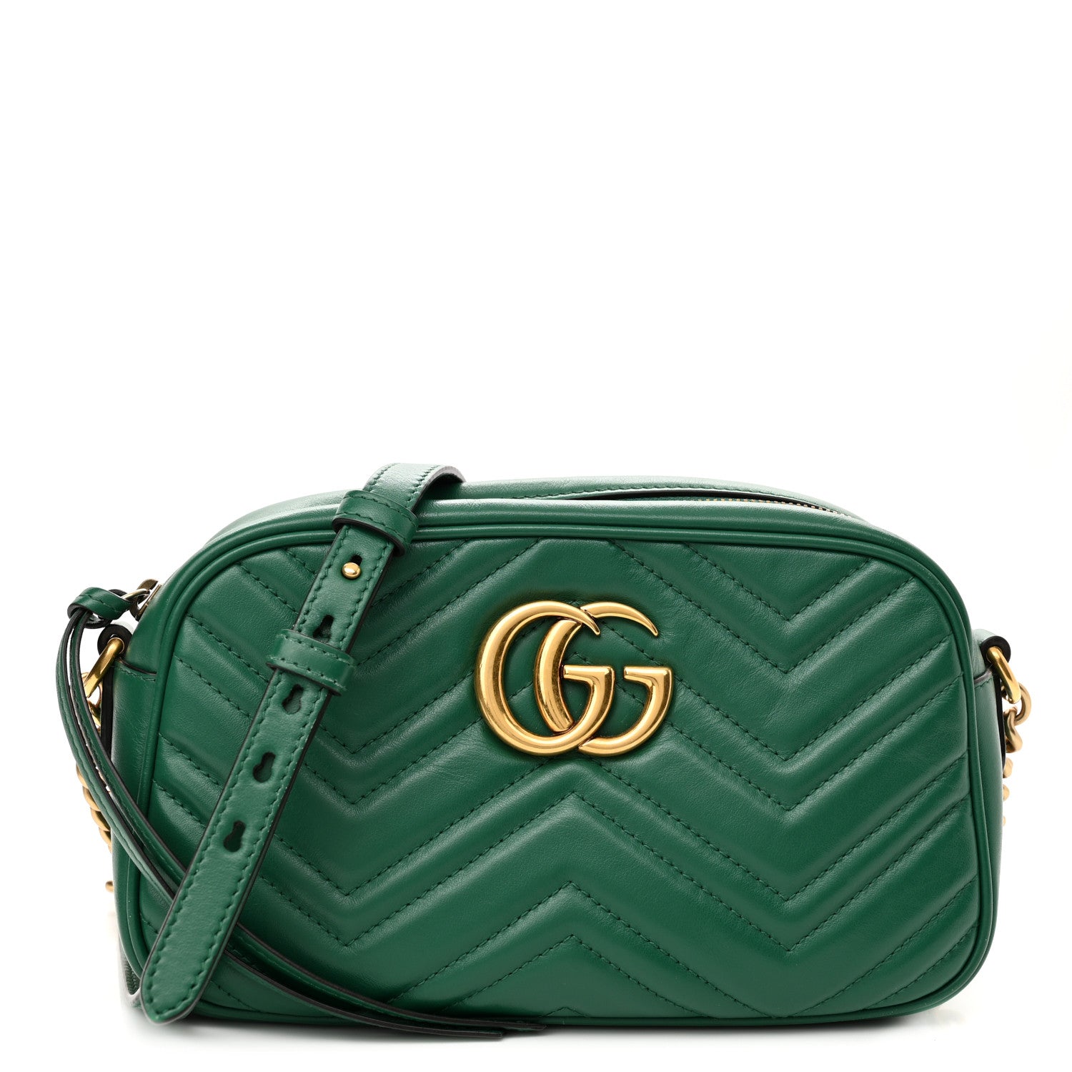 Gucci Calfskin Matelasse Small GG Marmont Chain Shoulder Bag Emerald Green 1 of 11