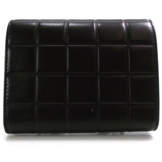Leather Chocolate Bar Quilted Tri-Fold Wallet Black