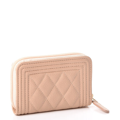Chanel Caviar Quilted Boy Zip Around Coin Purse Wallet Beige 3 of 9