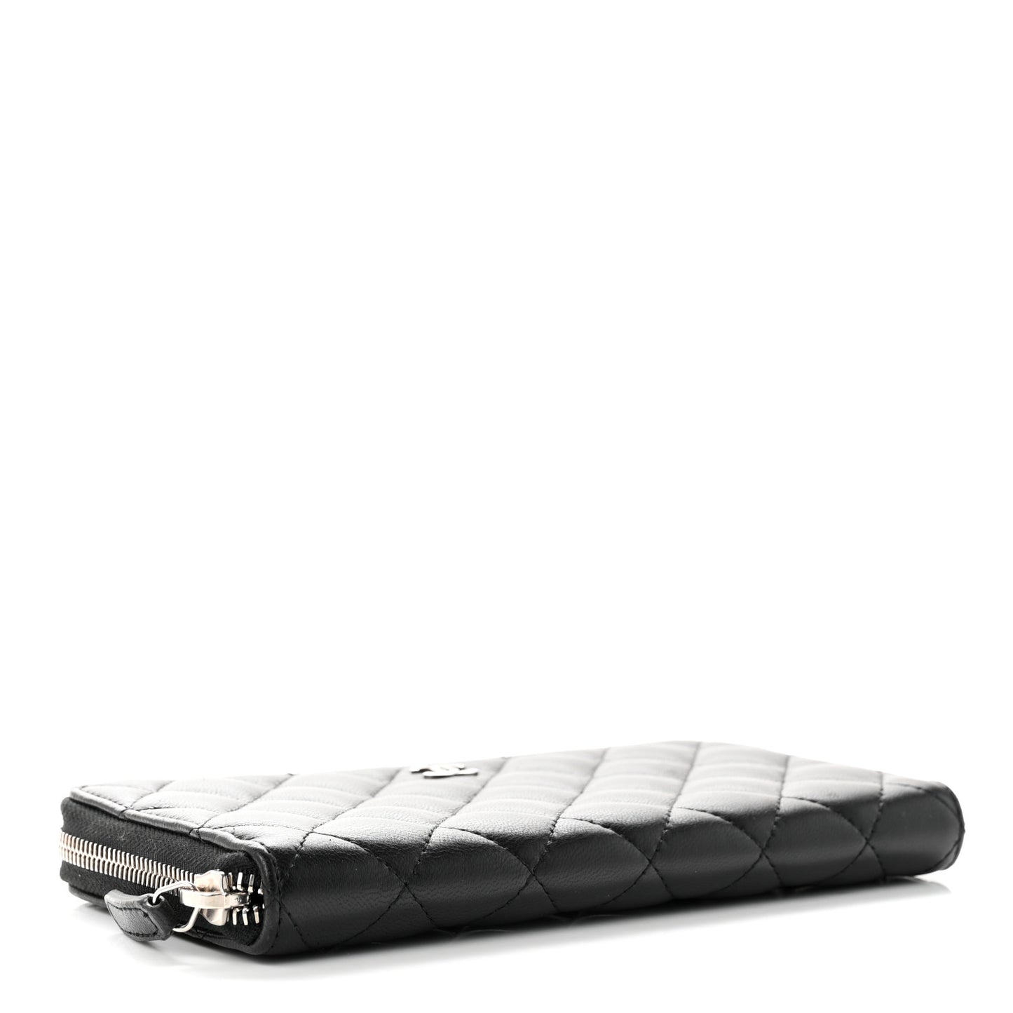 Lambskin Quilted Large Gusset Zip Around Wallet Black