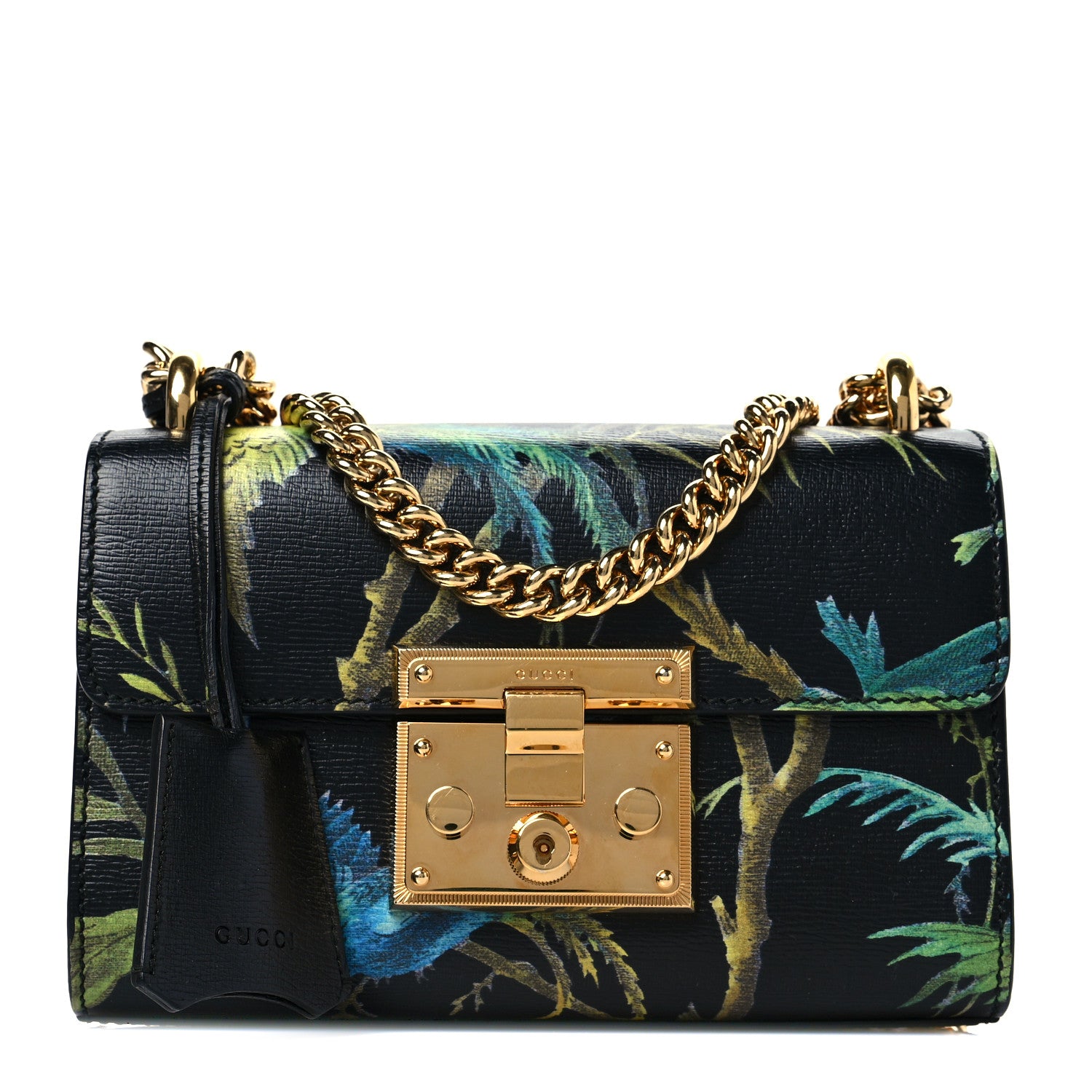 Gucci Calfskin Tropical Print Small Padlock Shoulder Bag Black Multi 1 of 9