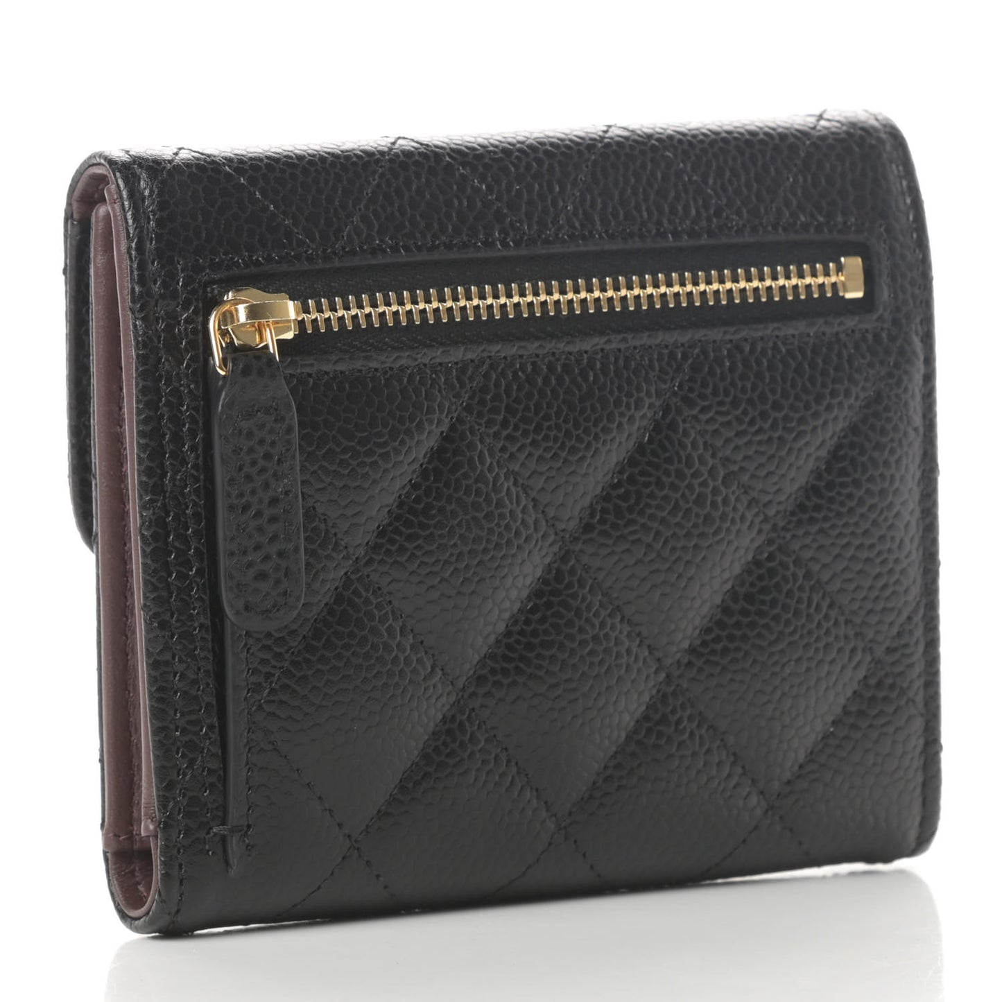 Caviar Quilted Compact Flap Wallet Black