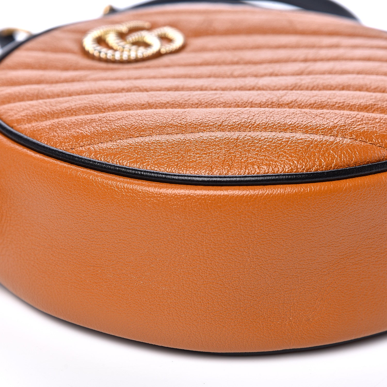 Gucci Azalea Calfskin Matelasse Diagonal Mini Torchon GG Marmont Round Shoulder Bag Cognac Black 8 of 10