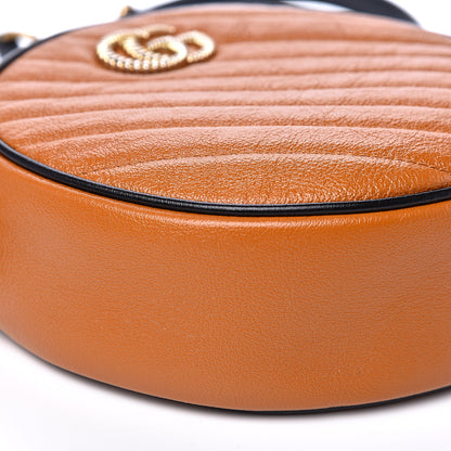 Gucci Azalea Calfskin Matelasse Diagonal Mini Torchon GG Marmont Round Shoulder Bag Cognac Black 8 of 10