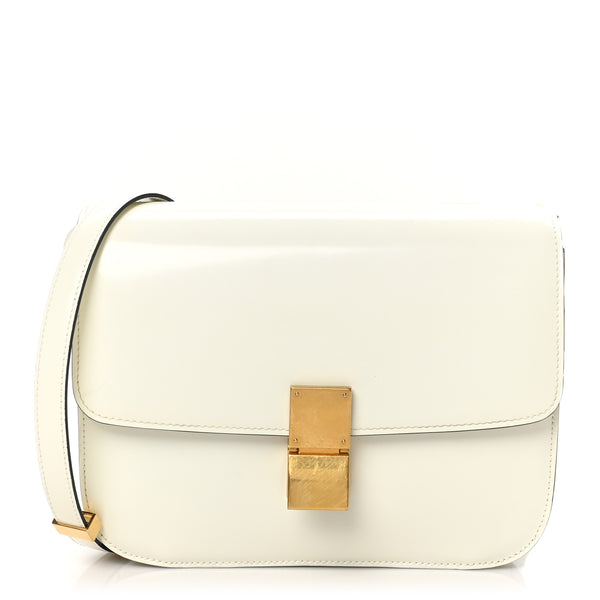 Celine Spazzolato Calfskin Medium Classic Box Bag White 1679589
