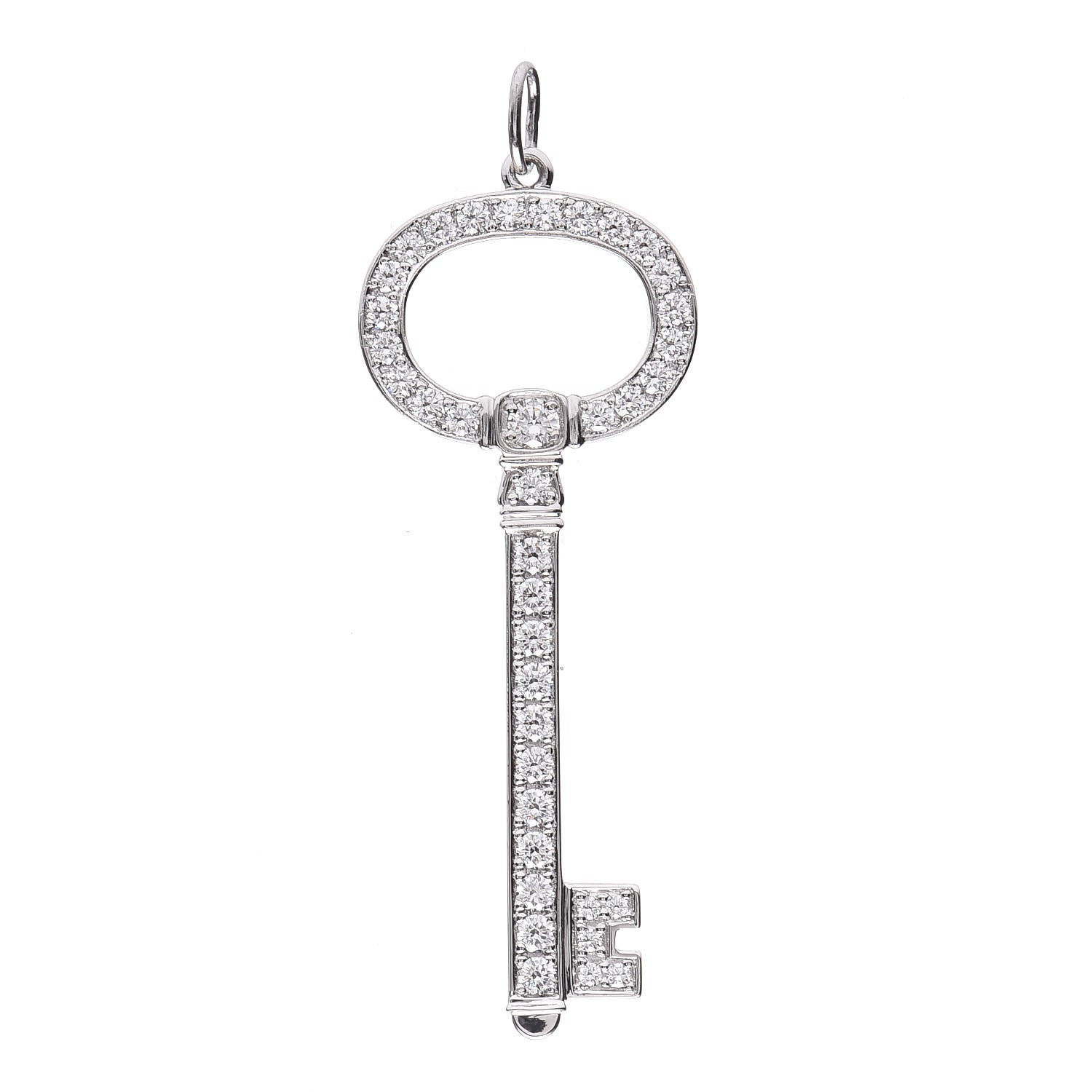 Tiffany Platinum Diamond Oval Key Charm Pendant 1 of 5