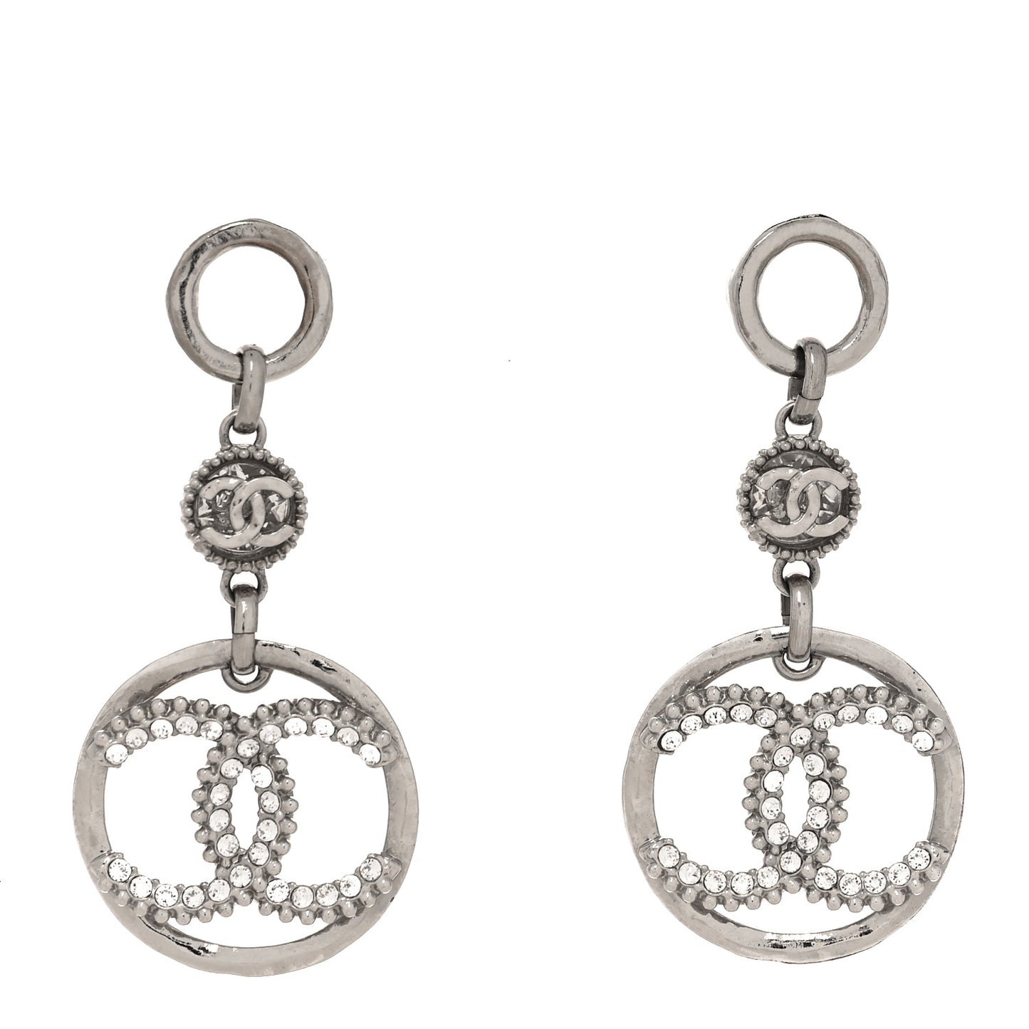 Crystal CC Circle Drop Earrings Silver