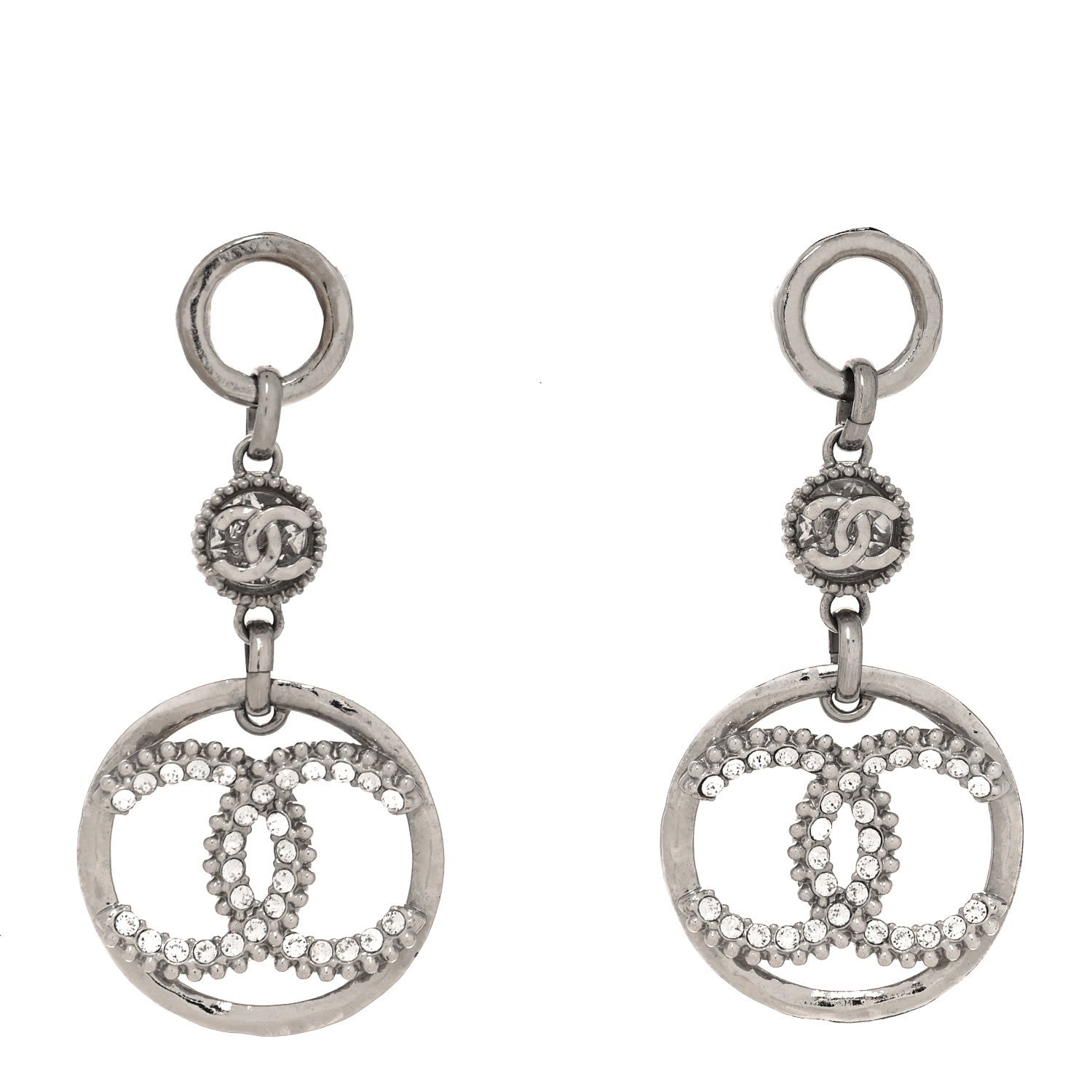 Chanel Crystal CC Circle Drop Earrings Silver 1 of 4