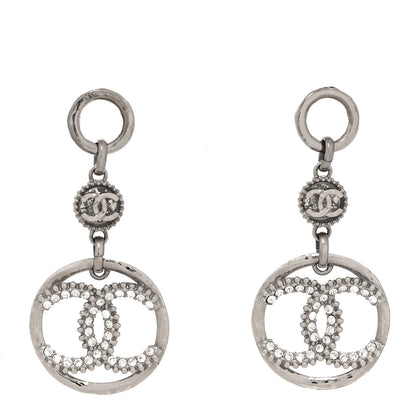 Chanel Crystal CC Circle Drop Earrings Silver 1 of 4