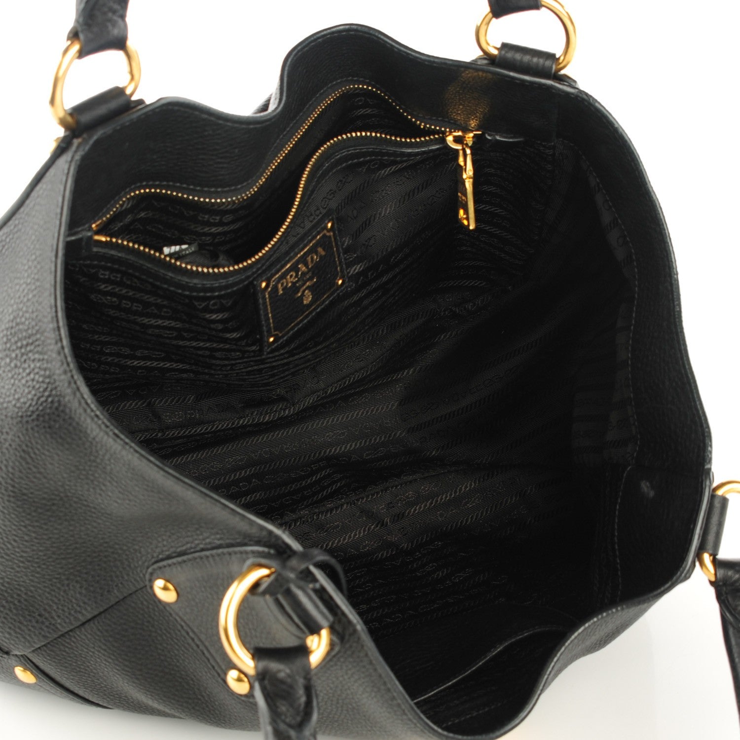 Prada Vitello Daino Pushlock Tote Black 5 of 9
