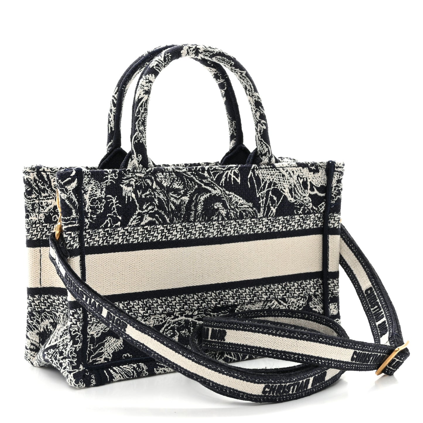 Canvas Embroidered Toile De Jouy Reverse Mini Book Tote With Strap Blue Multicolor