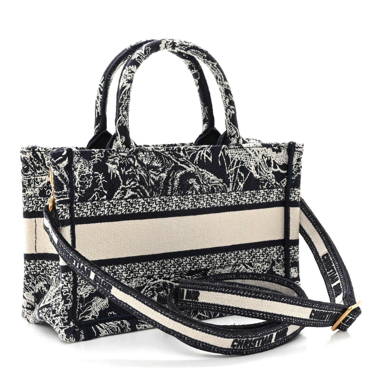 Christian Dior Canvas Embroidered Toile De Jouy Reverse Mini Book Tote With Strap Blue Multicolor 2 of 12