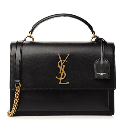 Saint Laurent Smooth Calfskin Medium Monogram Sunset Satchel Black 1 of 12