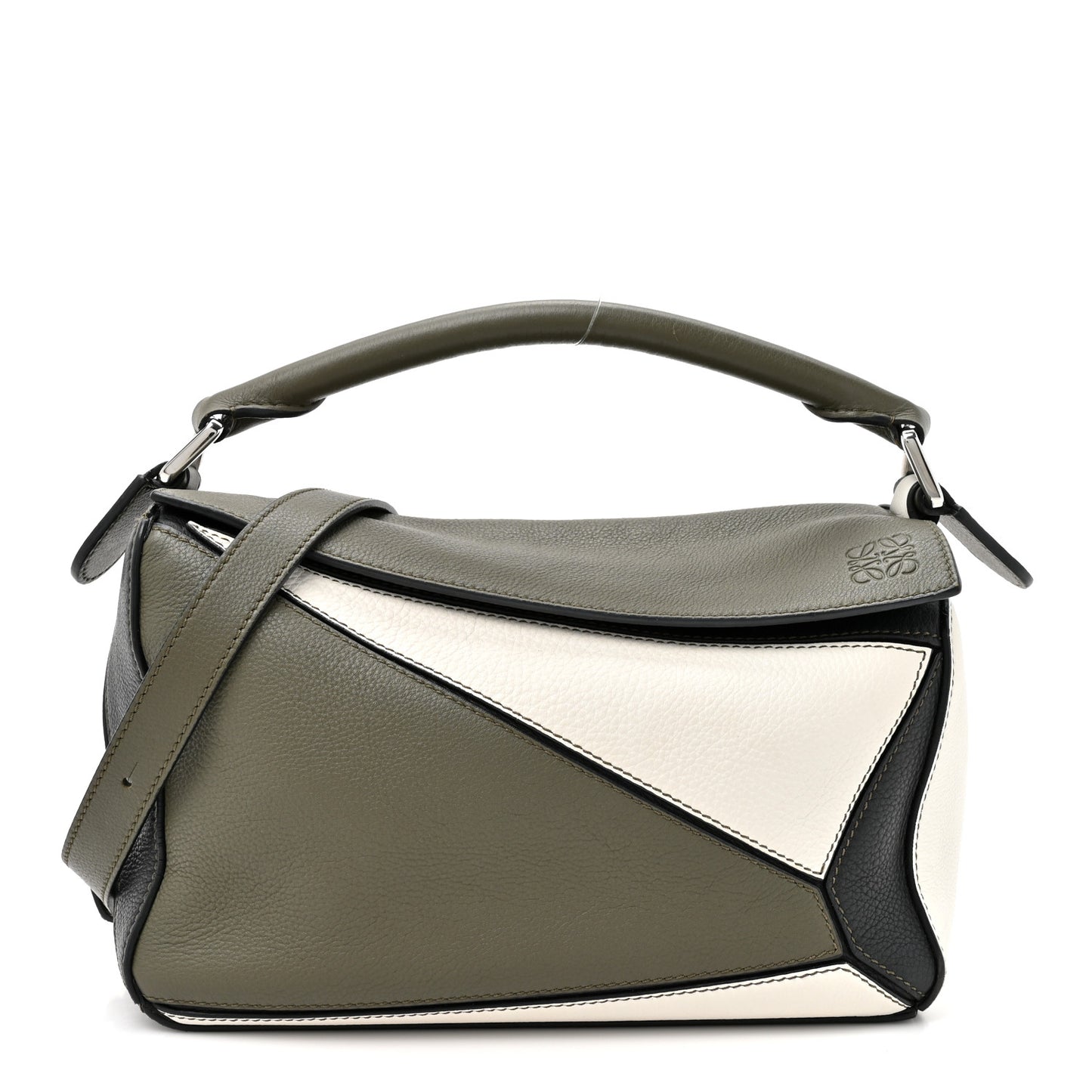 Calfskin Small Puzzle Bag Black Grey White
