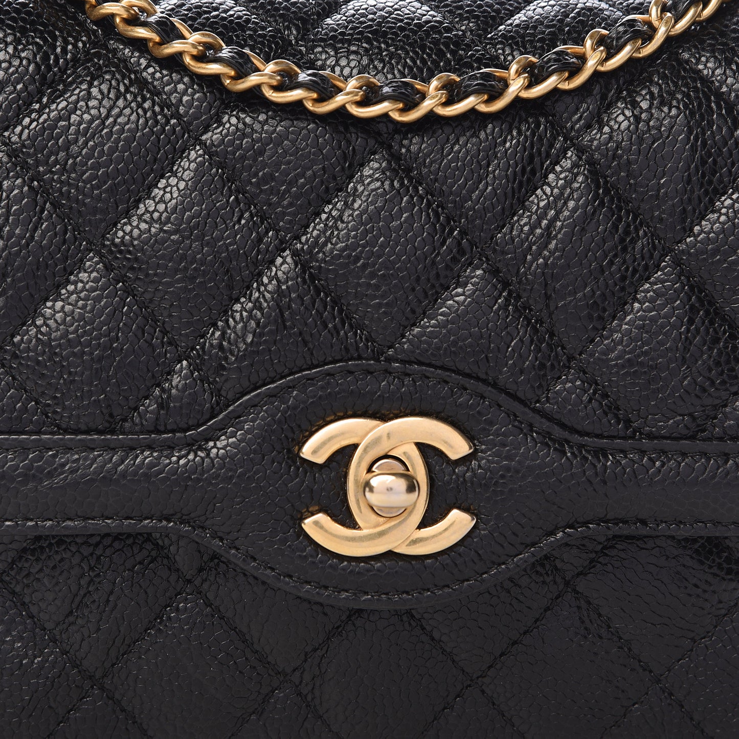 Crumpled Grained Calfskin Quilted Mini Two Tone Flap Black