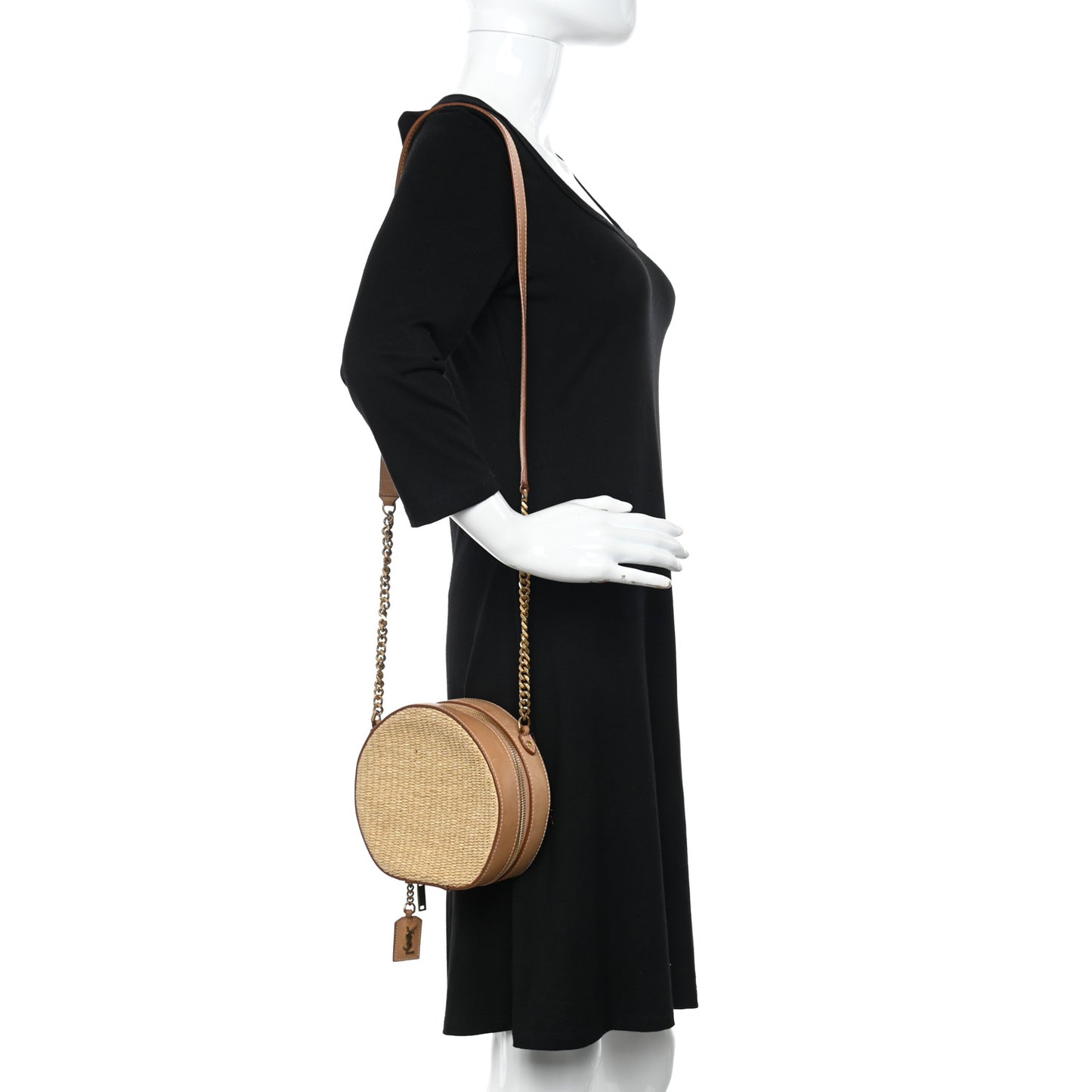 Raffia Calfskin Small Mica Bag Natural Brown Gold