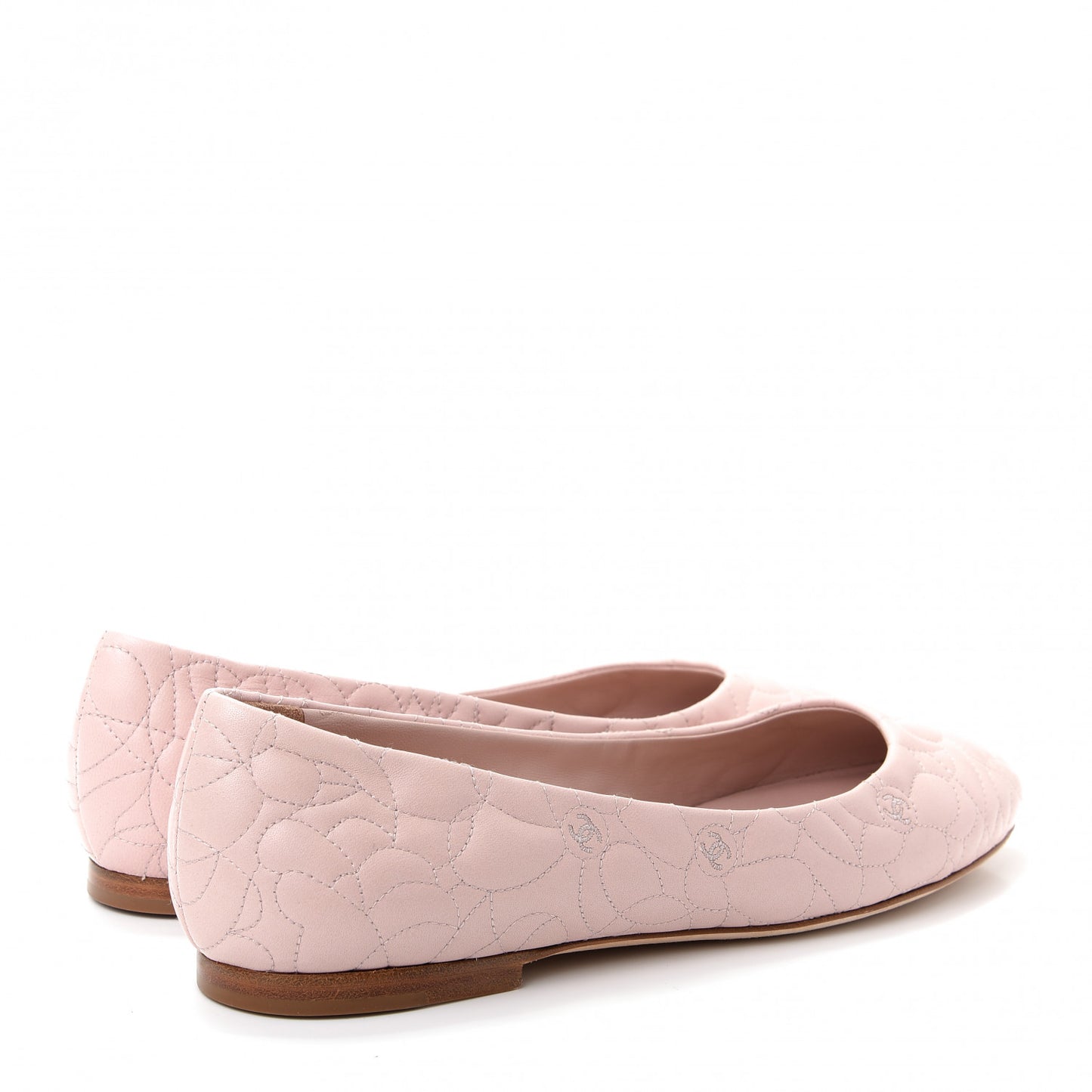 Lambskin Camellia Embroidered CC Ballerina Flats 41 Light Pink