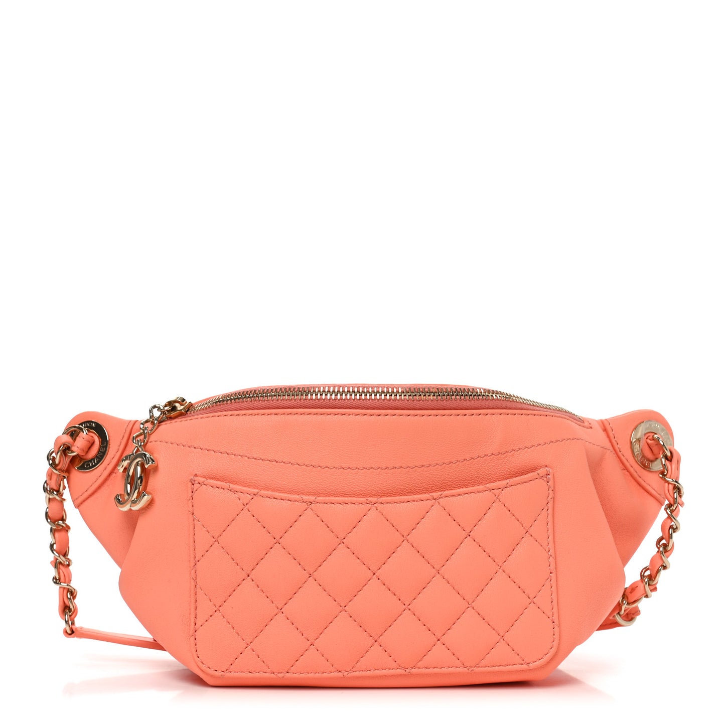 Lambskin Quilted Bi Waist Bag Fanny Pack Orange