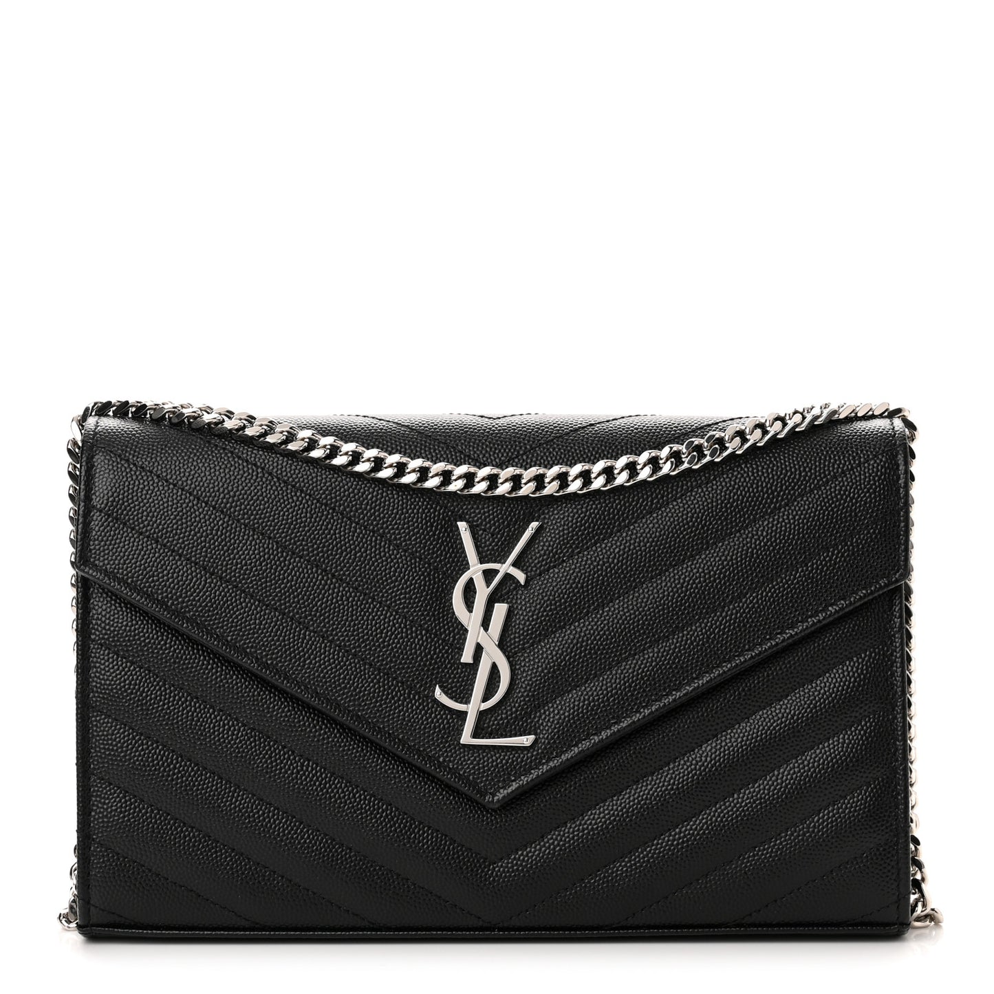 Grain De Poudre Matelasse Chevron Monogram Chain Wallet Black