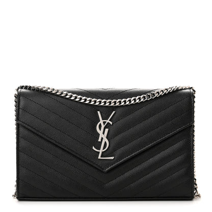 Saint Laurent Grain De Poudre Matelasse Chevron Monogram Chain Wallet Black 1 of 10