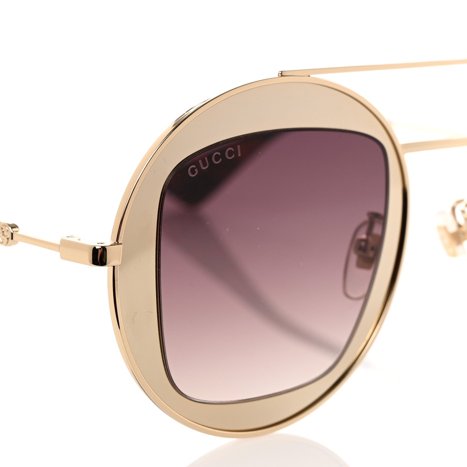 Gucci Round Frame Sylvie Web Sunglasses GG0105S Gold 5 of 8