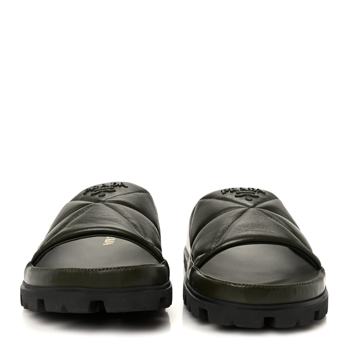 Nappa Logo Quilted Slide Sandals 39 Militaire