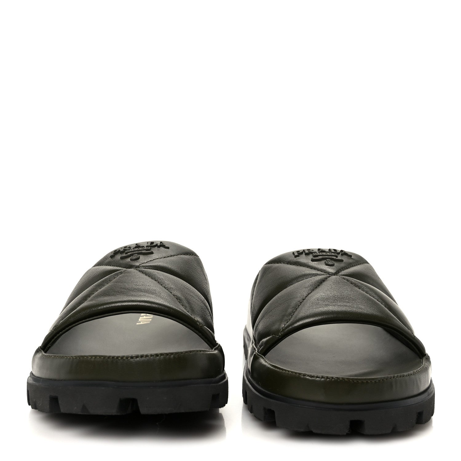 Prada Nappa Logo Quilted Slide Sandals 39 Militaire 3 of 10