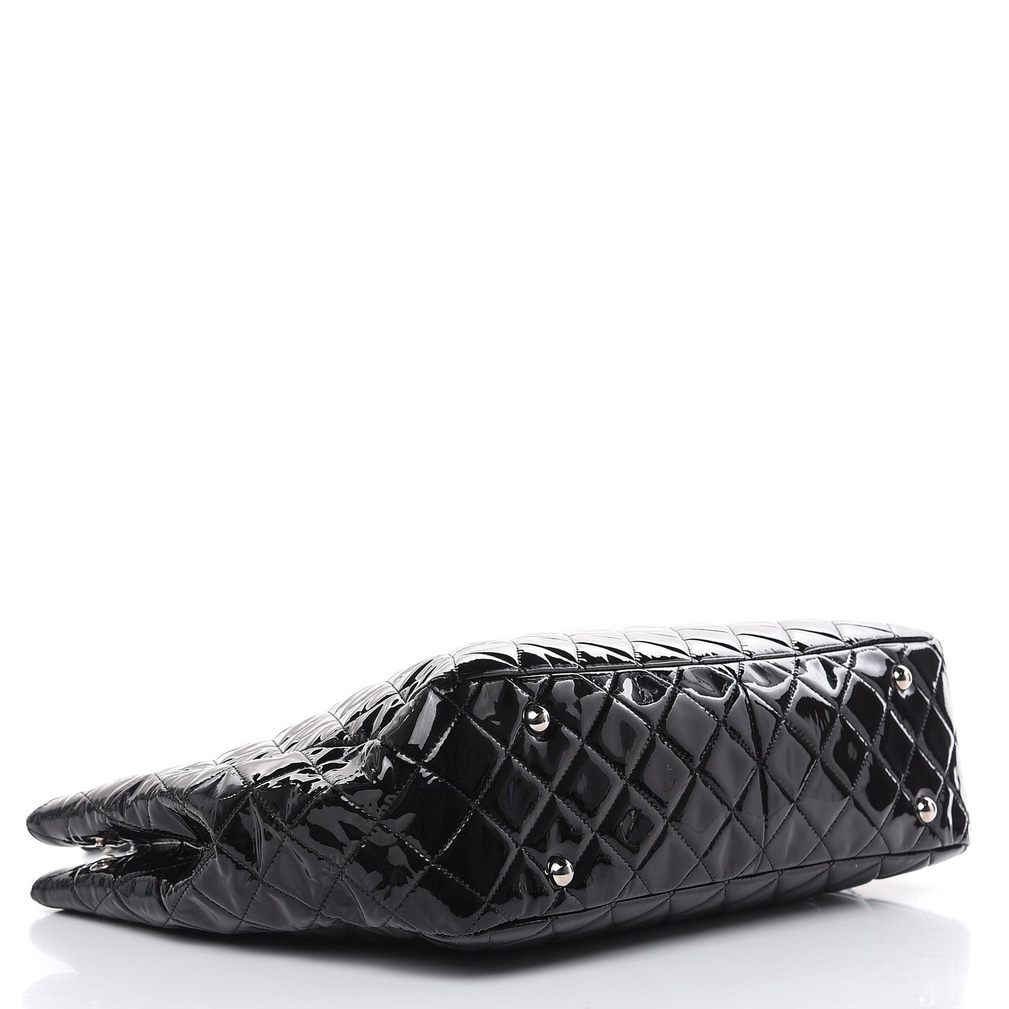 Patent Quilted Large Classic Shopping Tote Black