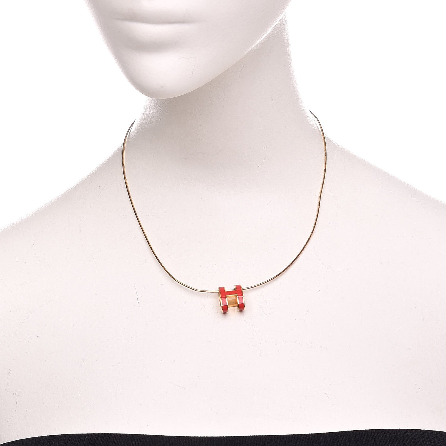 Hermes Lacquered Gold Pop H Pendant Necklace Corail 2 of 7