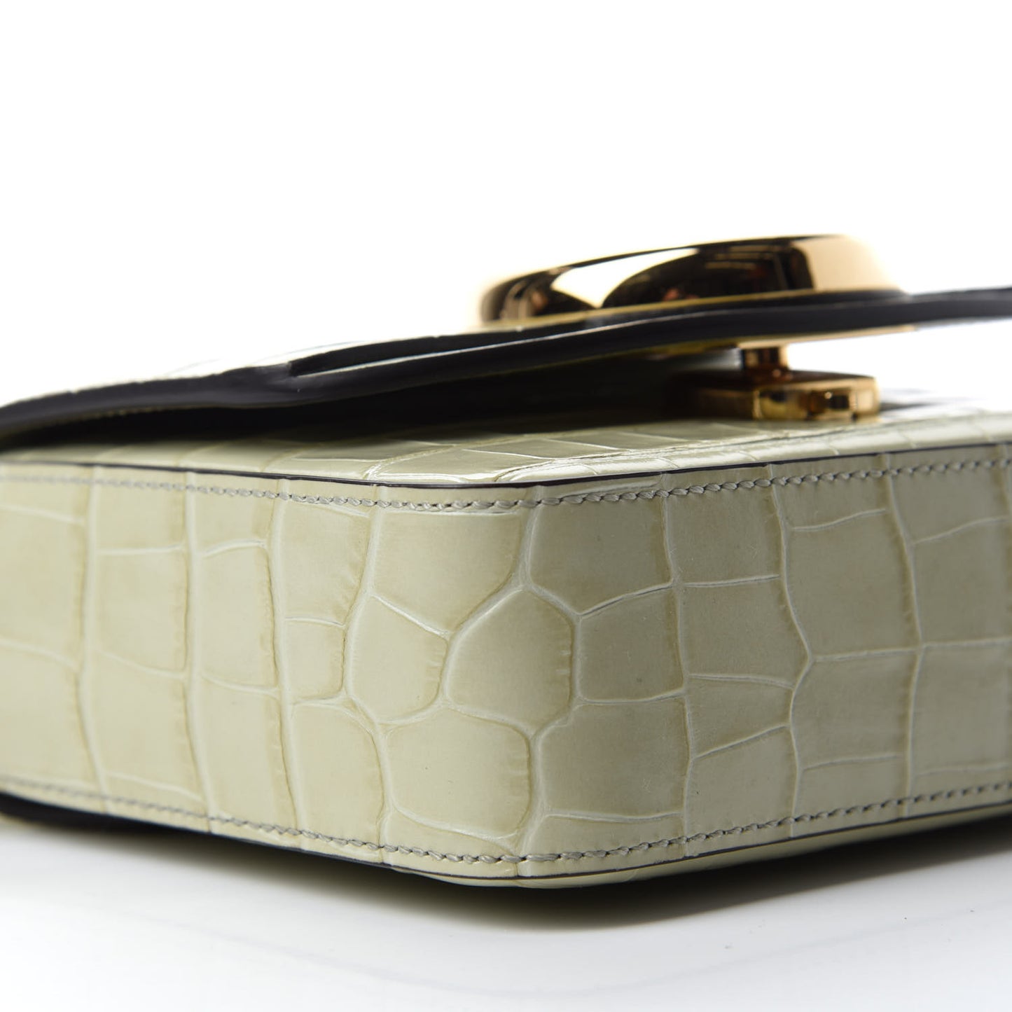Calfskin Crocodile Embossed Mini C Double Carry Light Eucalyptus
