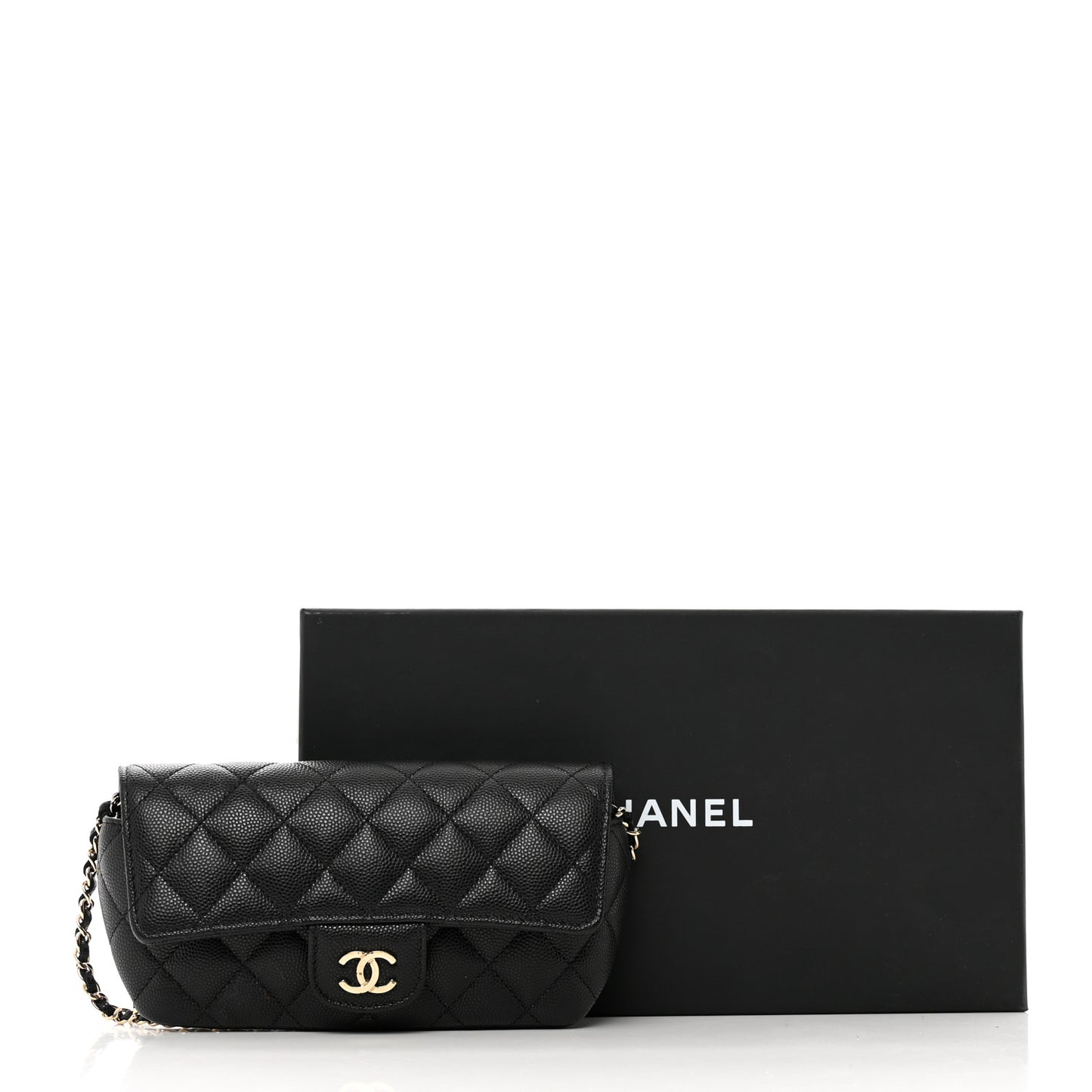 Caviar Quilted Glasses Case With Chain Black