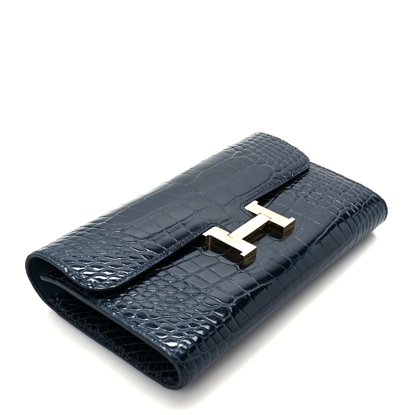 Shiny Alligator Constance Long Wallet Bleu Marine
