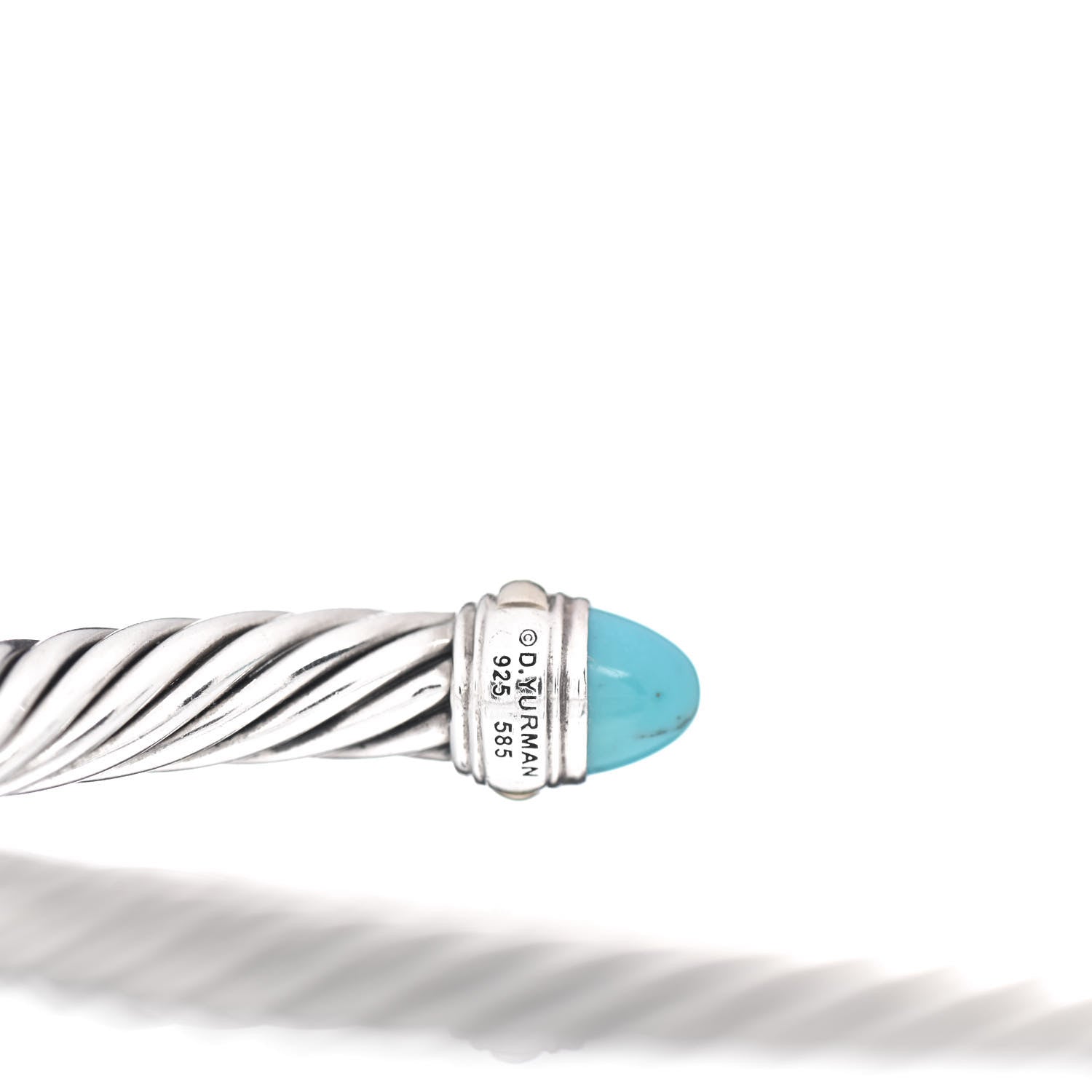 David Yurman Sterling Silver 14K Yellow Gold Turquoise 7mm Cable Classics Bracelet 4 of 4