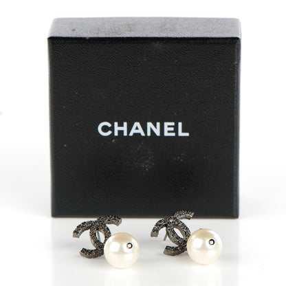 Chanel Ruthenium CC Pearl Drop Earrings 4 of 5