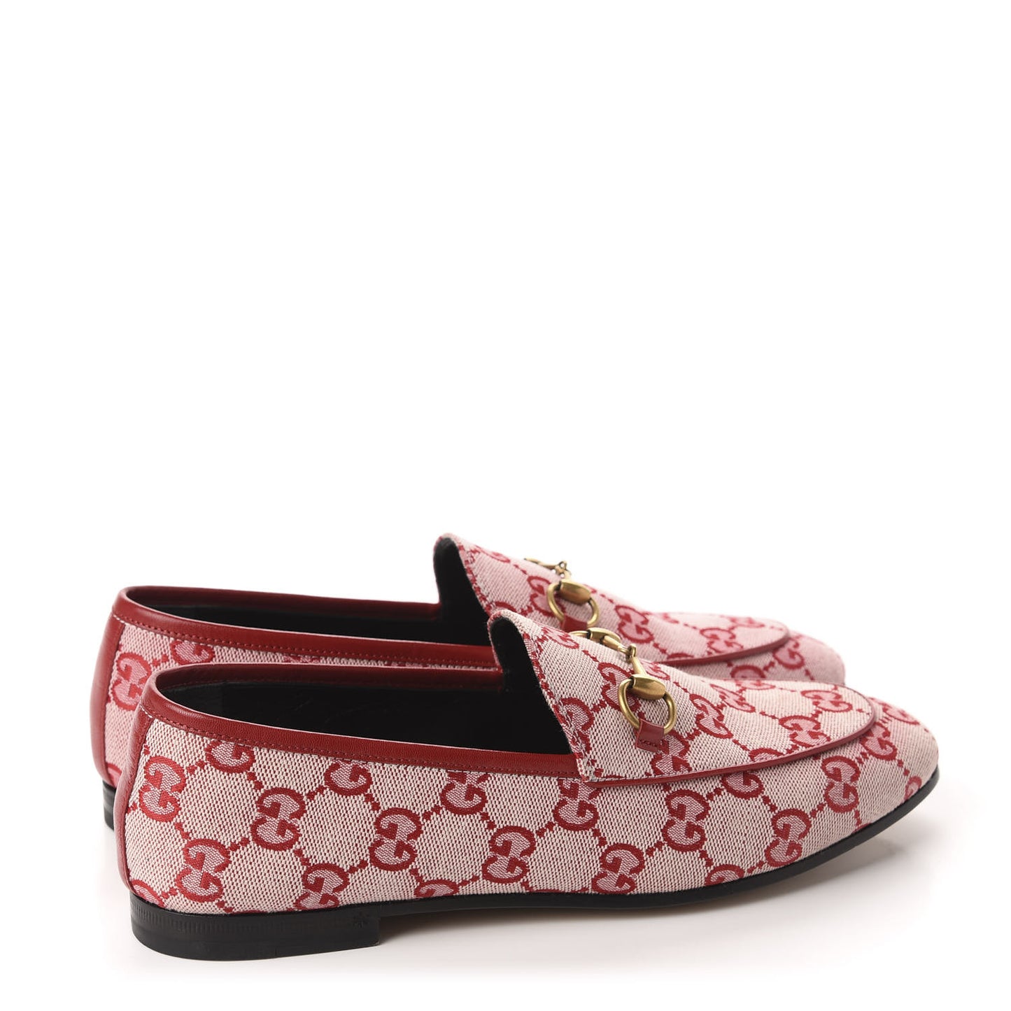 Canvas GG Monogram Horsebit Womens Jordaan Loafers 37 Gardenia Hibiscus Red