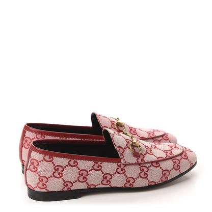 Gucci Canvas GG Monogram Horsebit Womens Jordaan Loafers 37 Gardenia Hibiscus Red 4 of 11