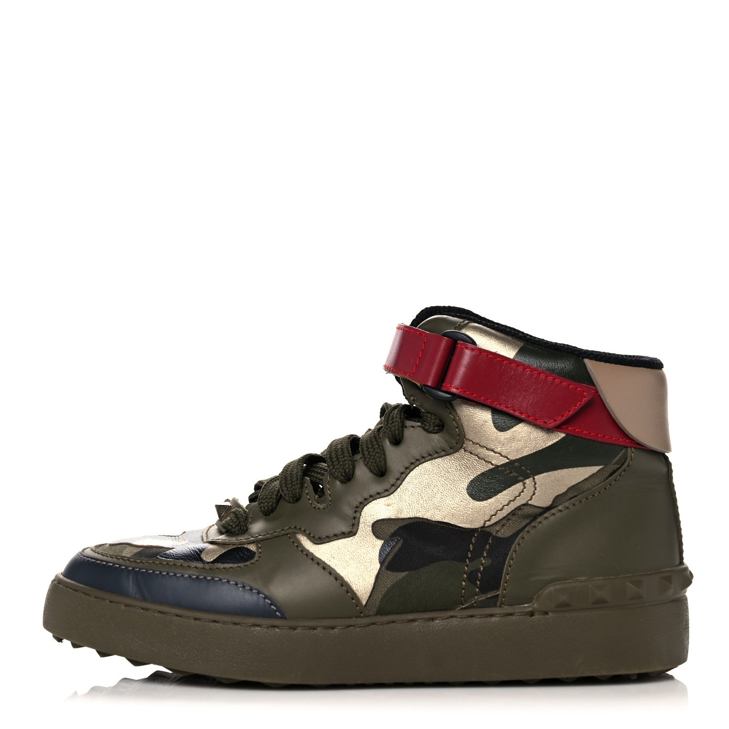 Valentino Garavani Calfskin Canvas Camouflage Rockstud Rock Be Sneakers 37 Olive 1 of 12