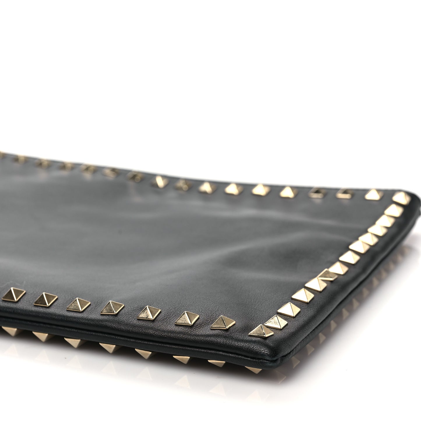 Vitello Large Rockstud Zip Wristlet Pouch Black