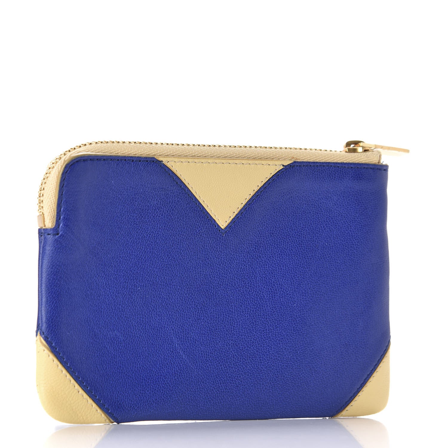 Celine Lambskin Bi-Color Coeur Coin Card Case Blue Beige 4 of 12